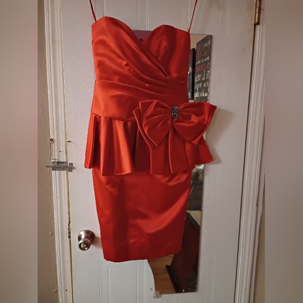 A.J. Bari Vibrant Red Strapless Dress with Bow Accent